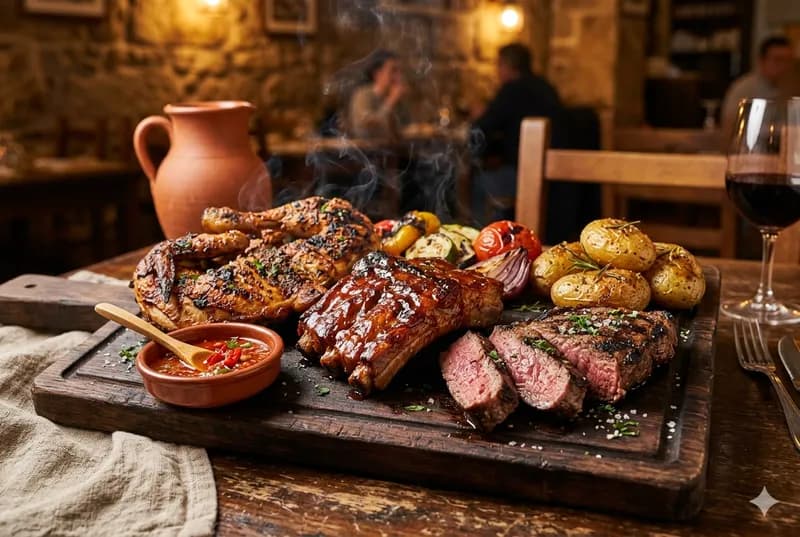 Pratos de carne grelhada