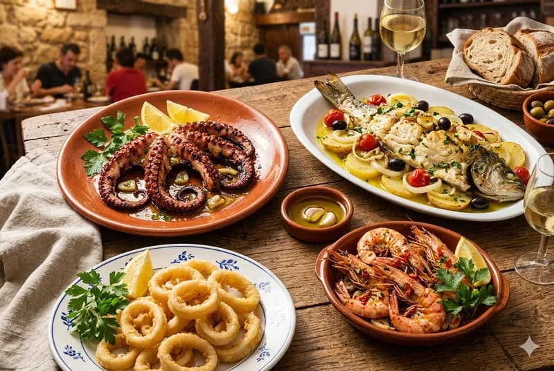 Pratos de marisco fresco